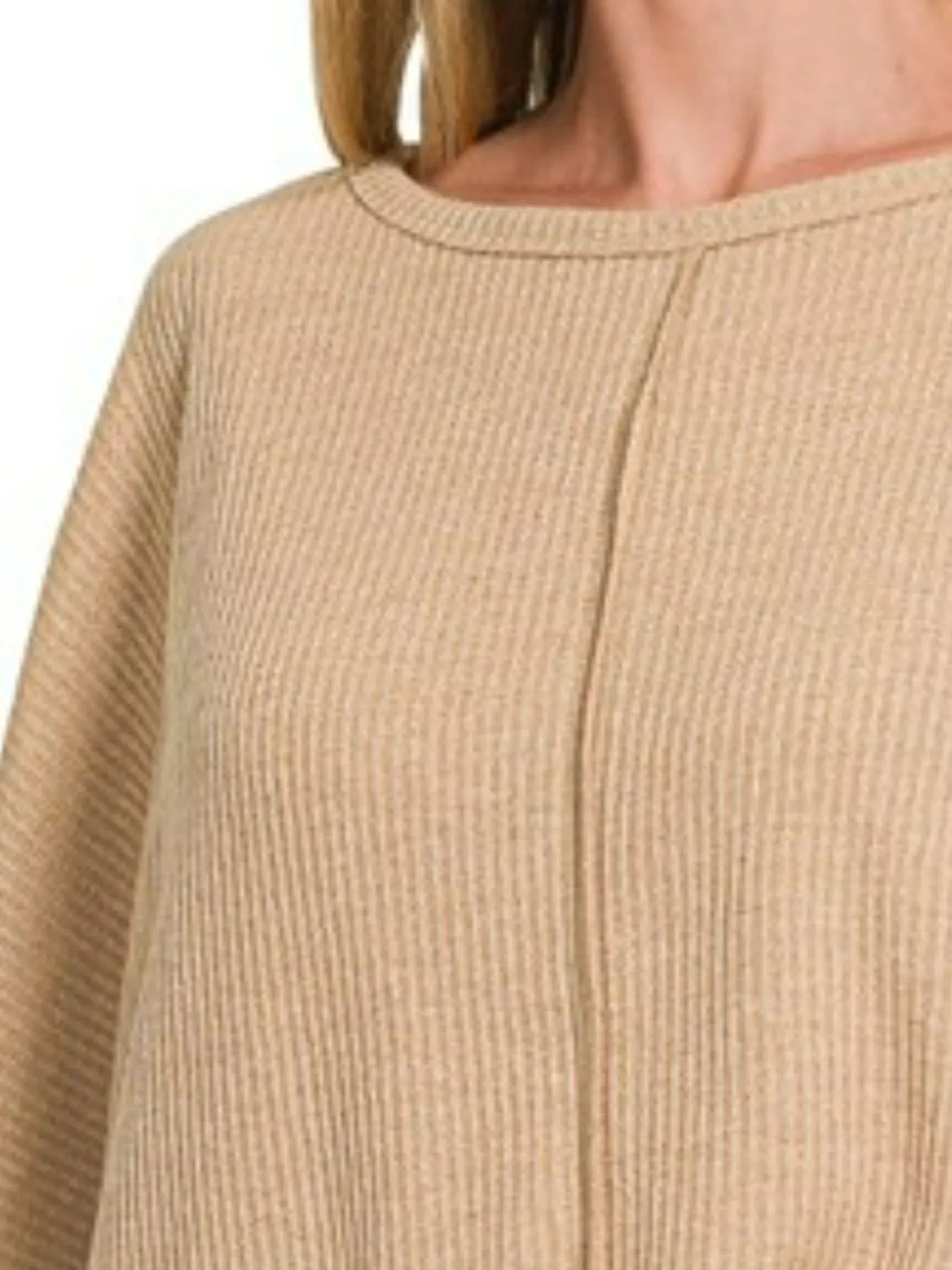 Zenana Ribbed Center Seam Dolman Sleeve Hi Low Sweater