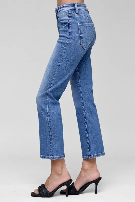 RISEN Full Size Tummy Control High Rise Crop Straight Jeans Plus Size
