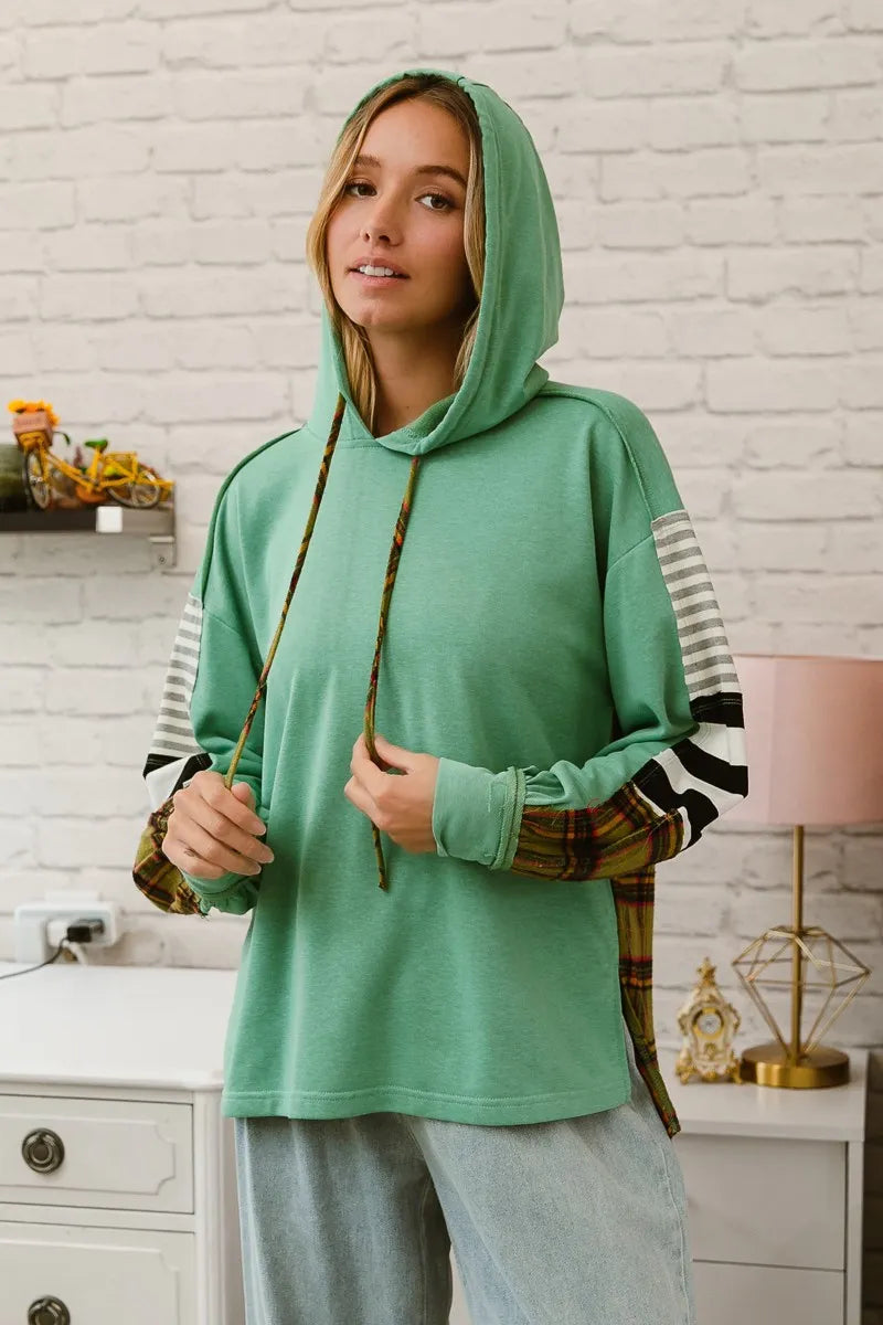 BiBi Plaid With Stripes Mix Match French Terry Hoodie
