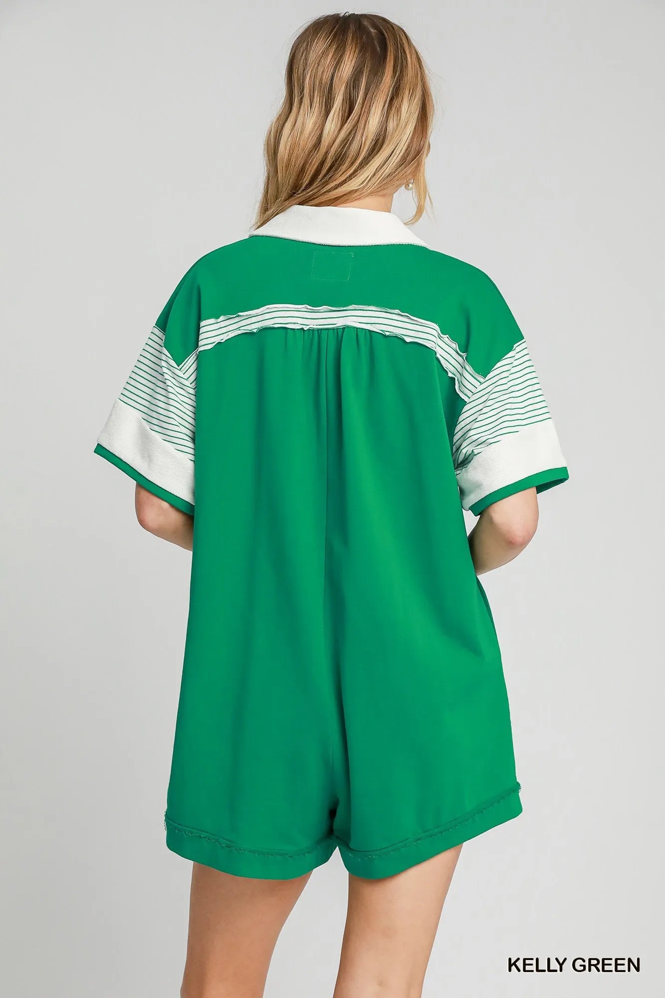 Umgee French Terry Collared Colorblock Romper