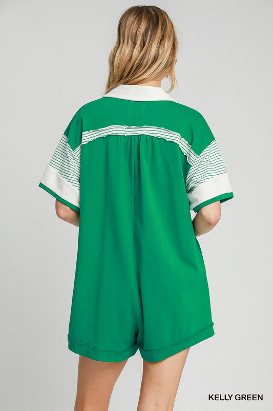 Umgee French Terry Collared Colorblock Romper