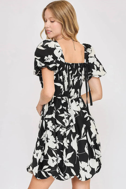 Umgee Full Size Two Tone Floral Print Babydoll Dress Plus Size