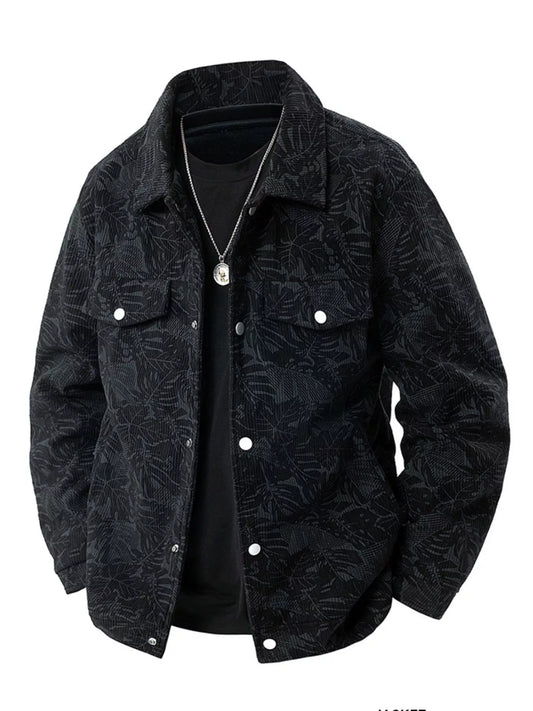 Men's Plus Size Corduroy Snap Down Casual Jacket
