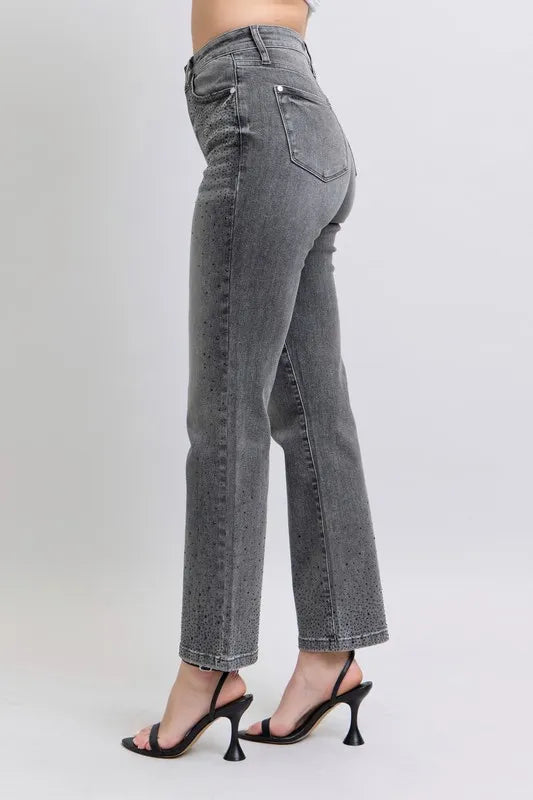 Judy Blue Full Size High Waist Rhinestone Straight Jeans Plus Size