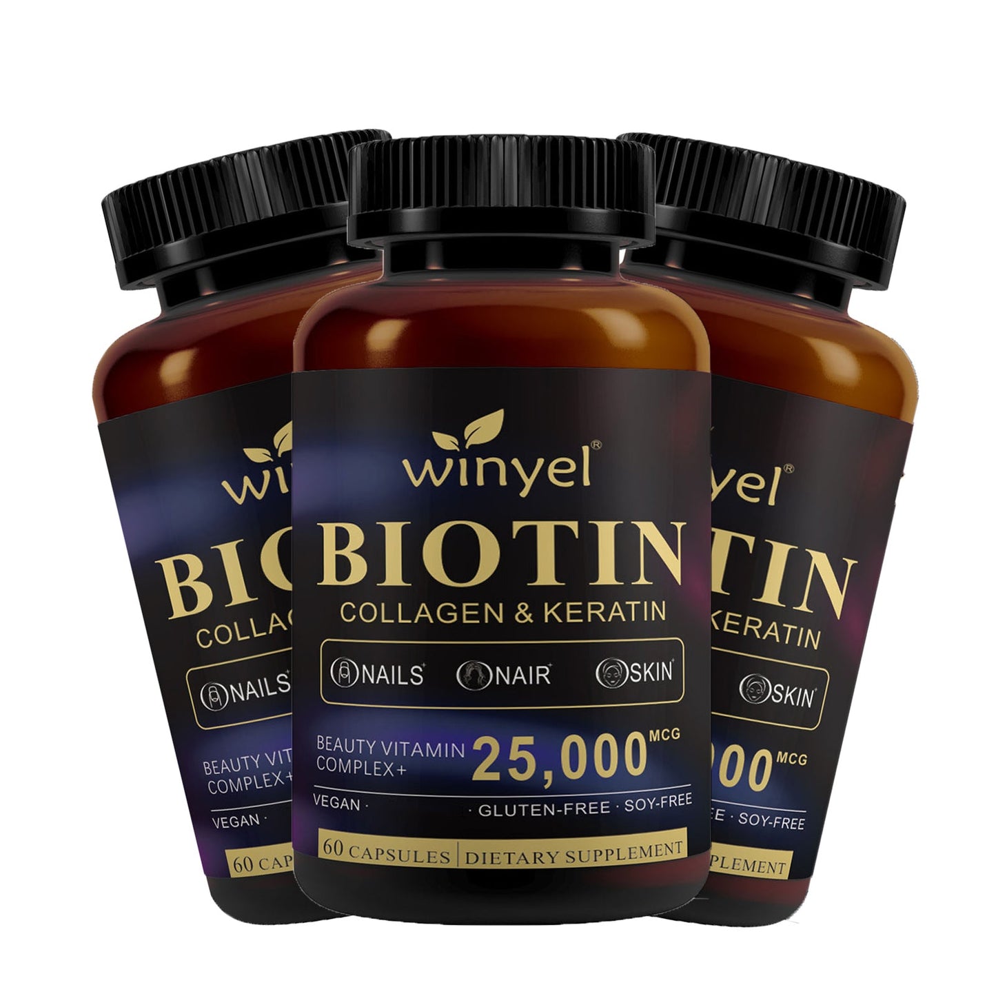 Biotin  Collagen  Hyaluronic Acid  Keratin - Support Normal Hair Growth Cycle - Skin & Nails - 25000mcg Vitamins B1, B2, B3, B6 & B7 - For Women & Men 60 Capsules