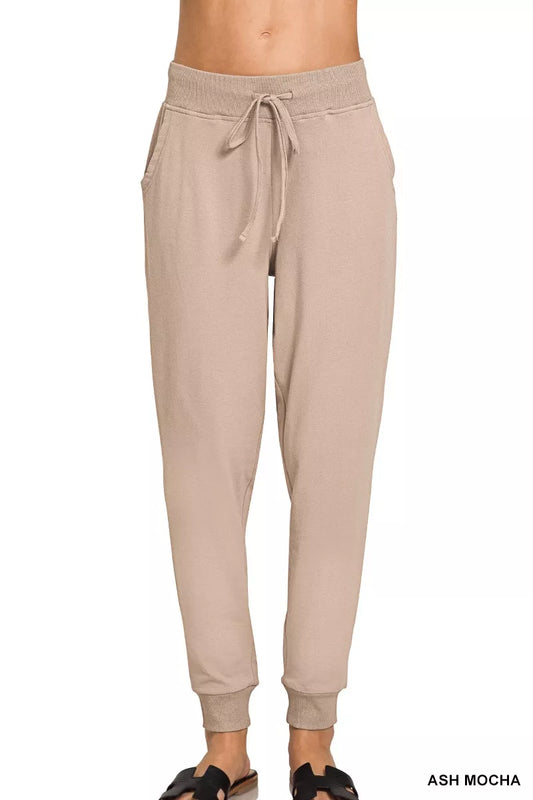 Zenana Drawstring Cotton Joggers with Pockets