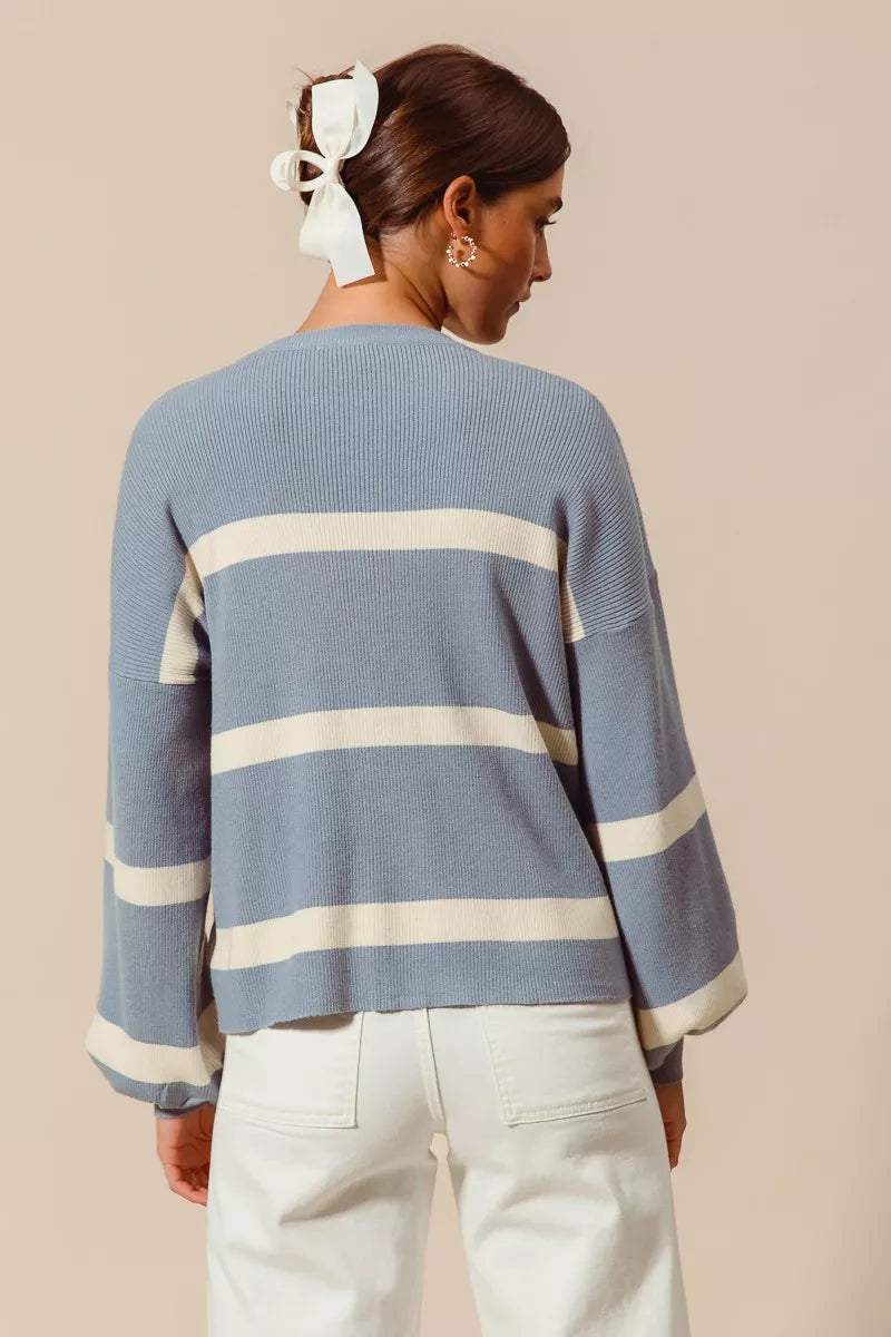 SO ME Ribbed Striped Round Neck Sweater