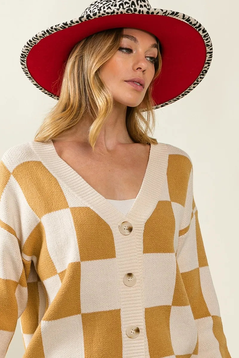BiBi Checked V-neck Cardigan