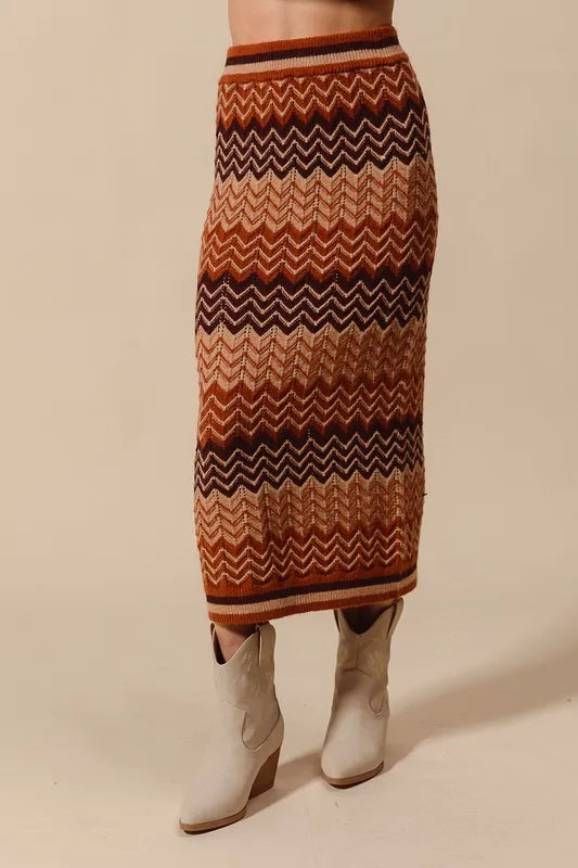 SO ME Multi Color Chevron Knit Skirt
