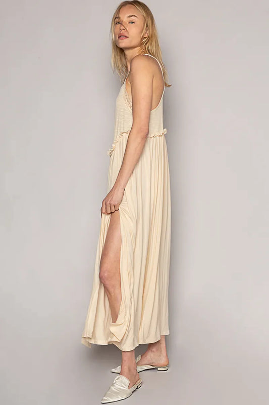 POL Frill Slit Square Neck Cami Dress