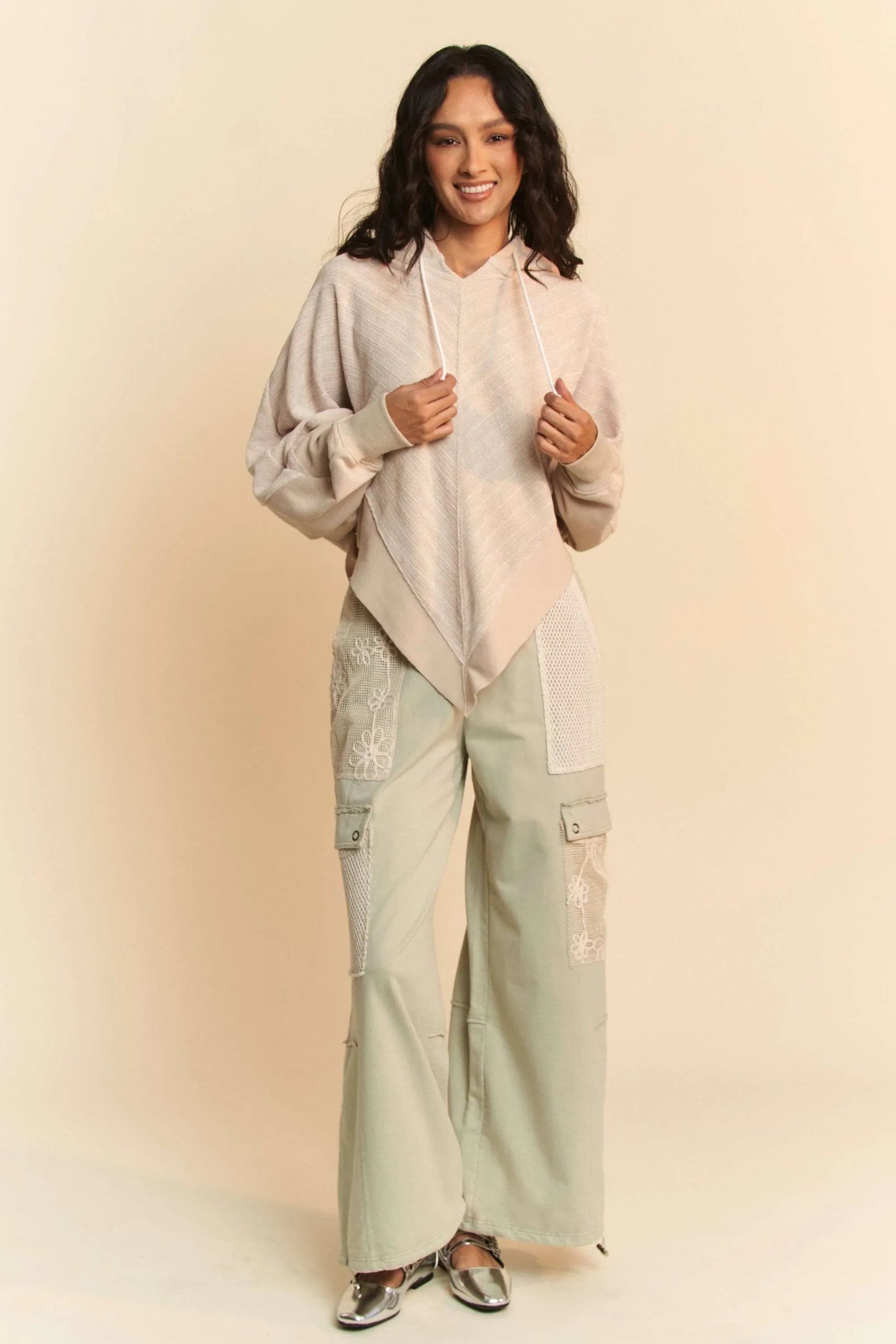 Davi & Dani Lace Patchwork Bottom Opening Adjustable Pants