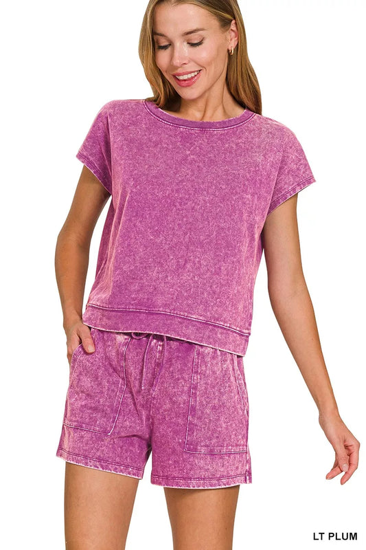 Zenana Premium Cotton Washed Sleeveless Top & Shorts Set