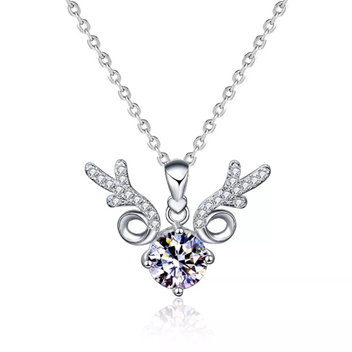 925 Sterling Silver Moissanite Deer Antler Pendant Necklace