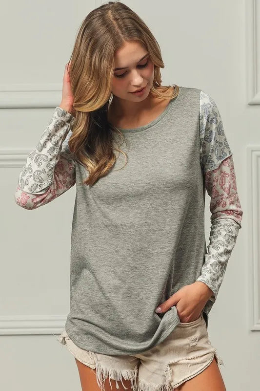 BiBi French Terry with Paisley Triblend Color Block