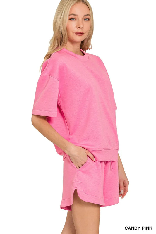 Zenana Scuba Short Sleeve Top & Shorts Set