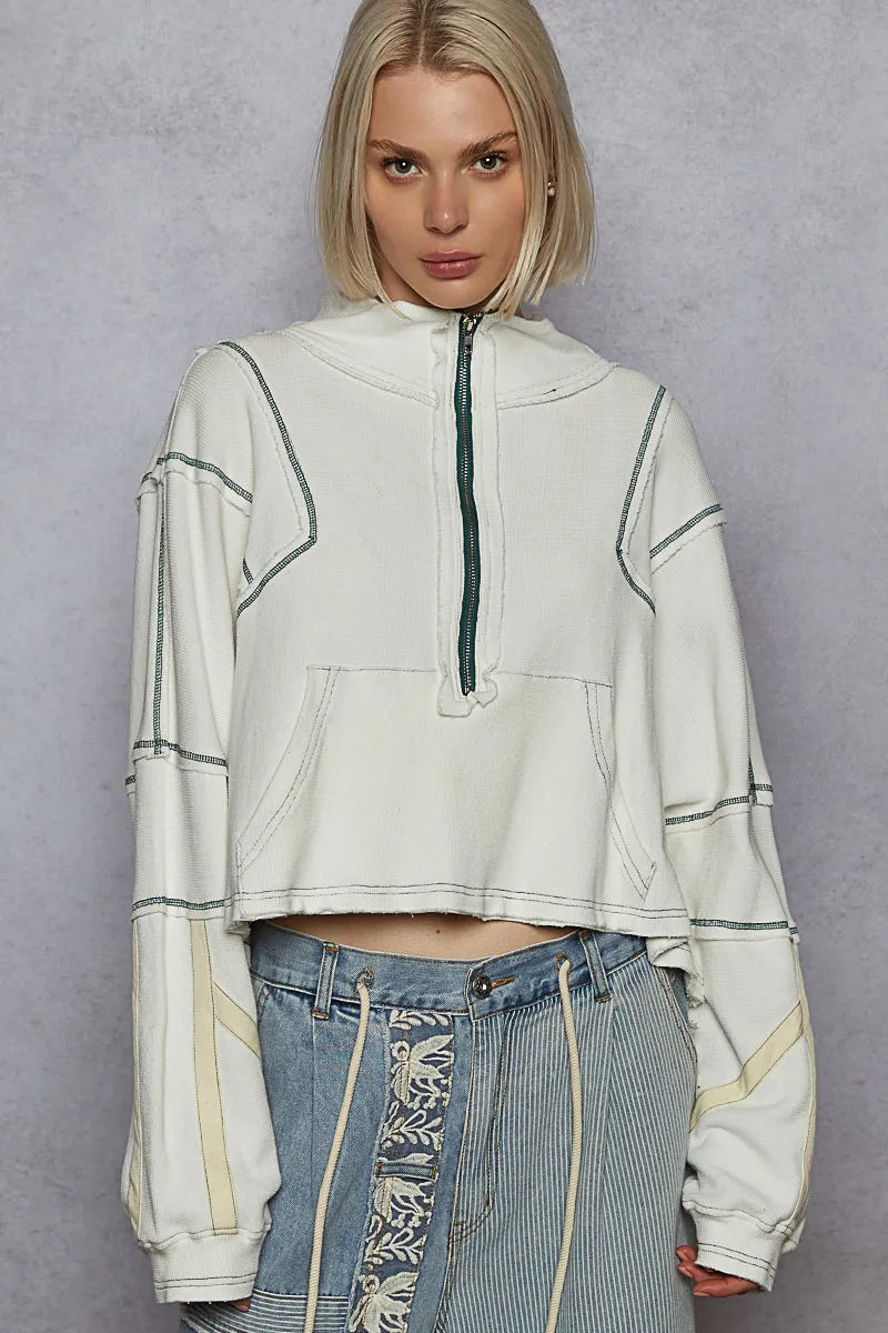 POL Contrast Stitching Zip Front Sweatshirt