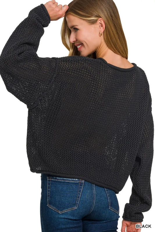 Zenana Textured Drop Shoulder Knit Top