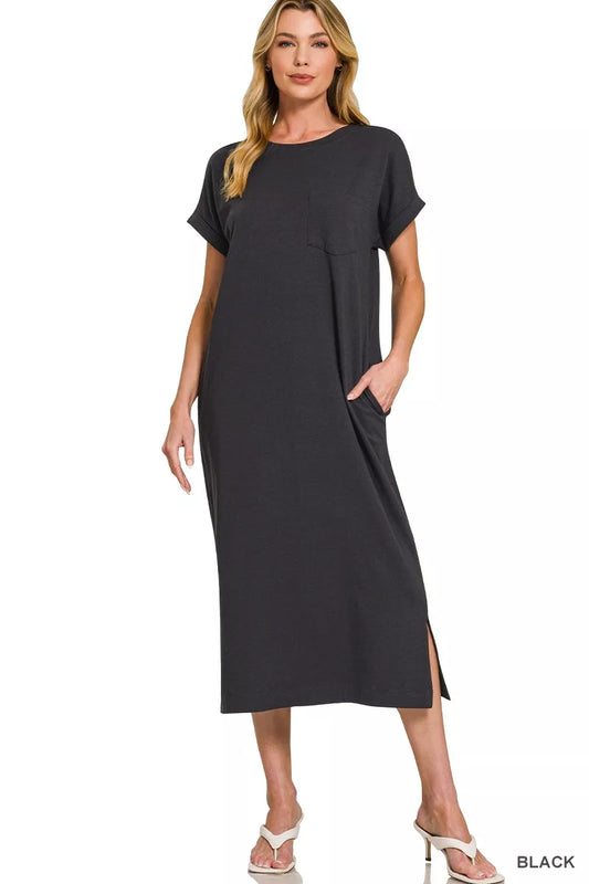Zenana Round Neck Short Sleeve Midi Dress