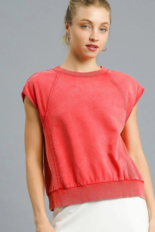 Umgee Round Neck Cap Sleeve Sweatshirt