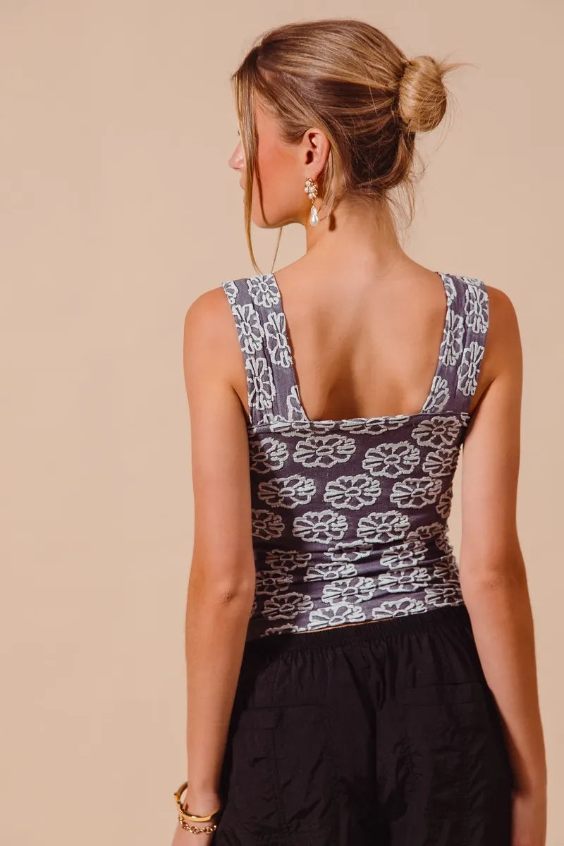 SO ME Two Tone Floral Seamless Tank Top
