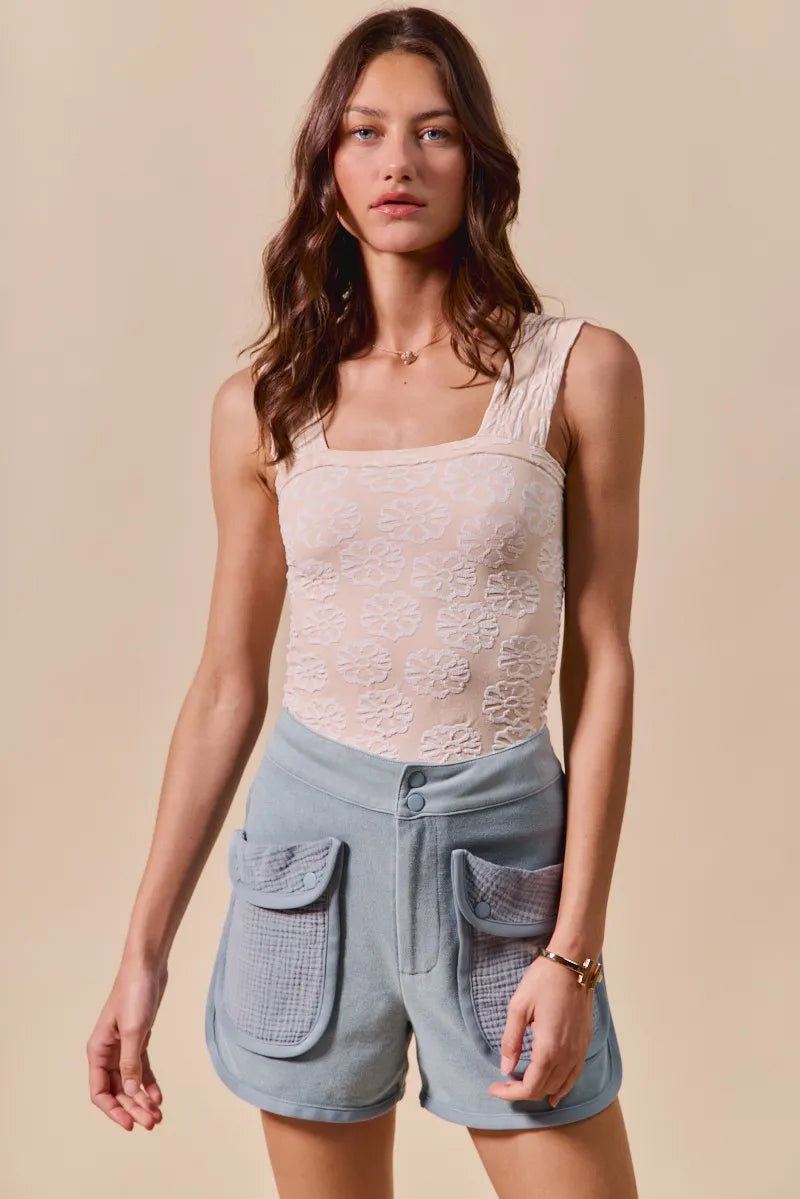 SO ME Mineral Washed Terry High Rise Cargo Shorts
