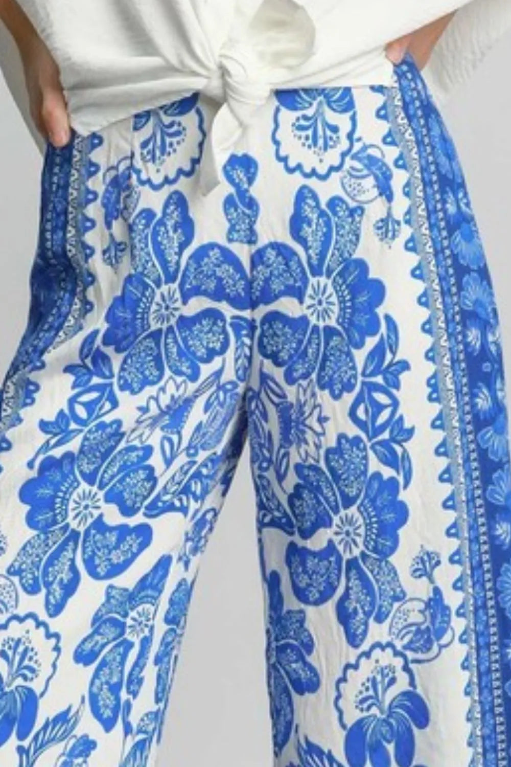 Umgee Full Size Floral Border Print Pants Plus Size