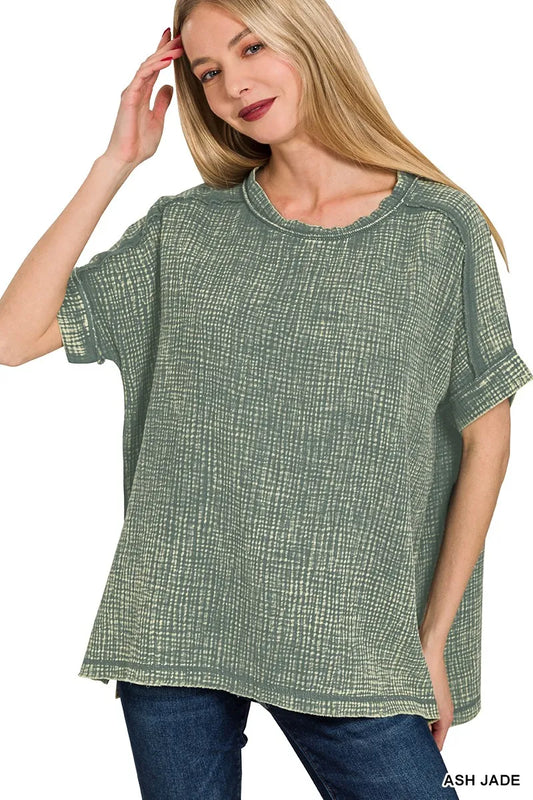 Zenana Acid Washed Double Gauze Round-neck Tee