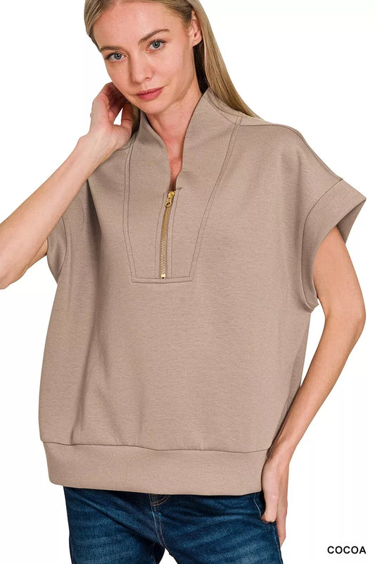 Zenana Scuba High Neck Half Zip Top
