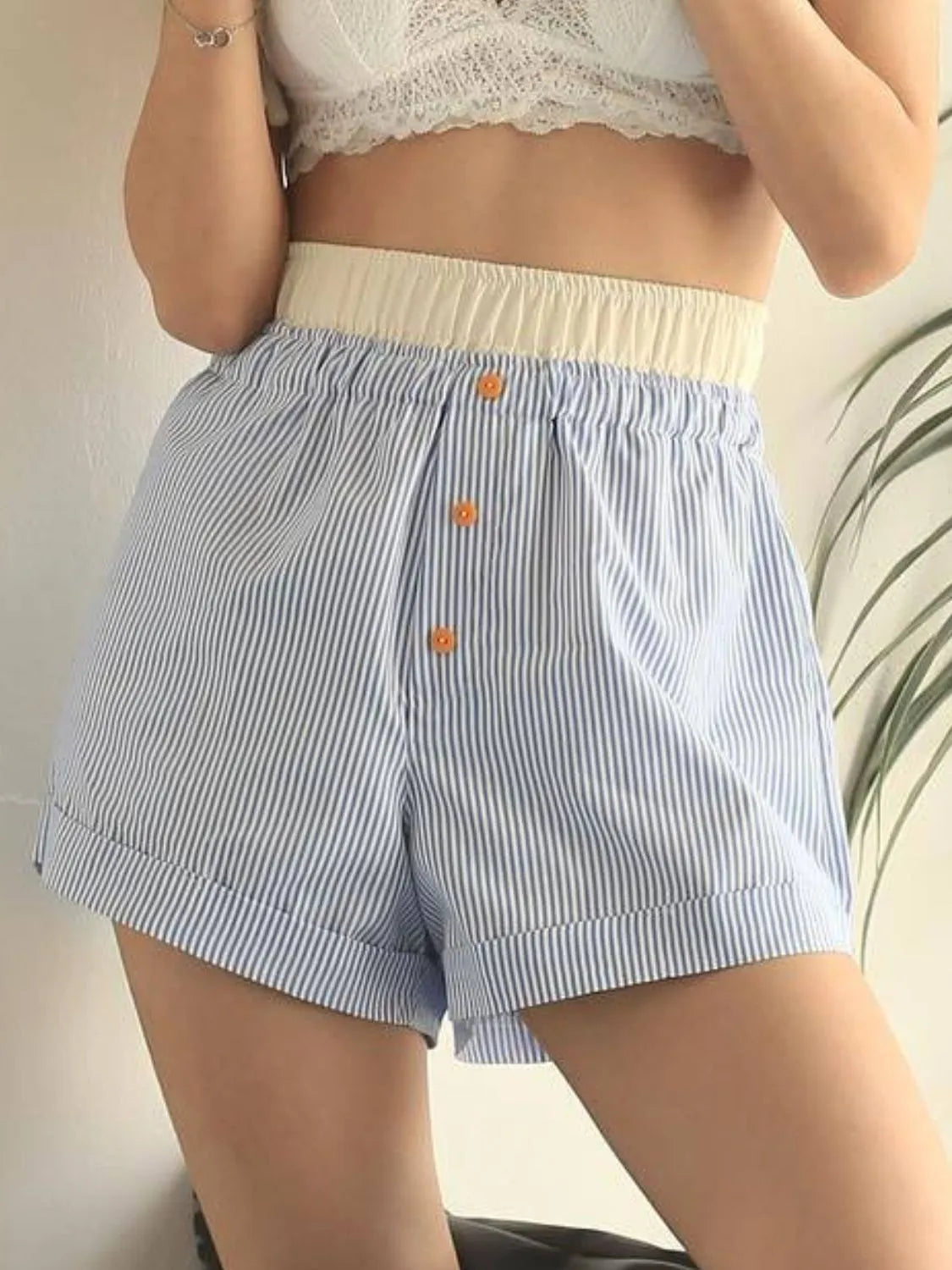 Striped Elastic Waist Shorts