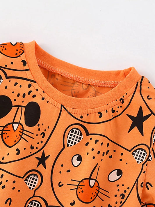 Children's Bear Print Round Neck Top and Shorts Set