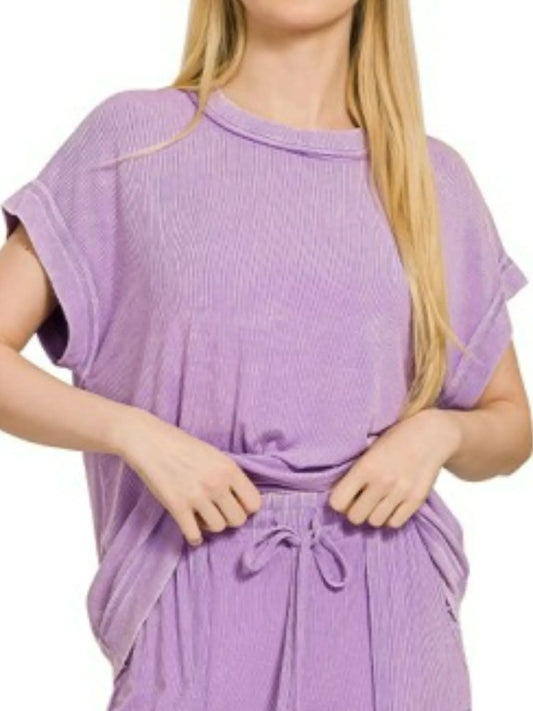 Zenana Ribbed Acid Wash Rayon Top & Pants Set