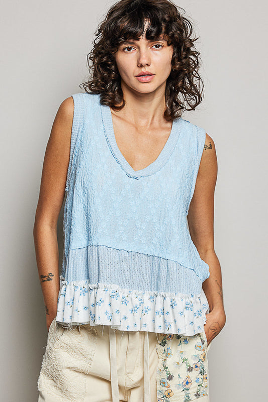 POL Floral Print V-Neck Textured Tank