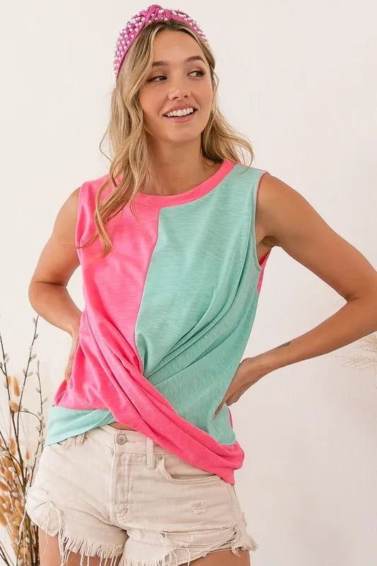 BiBi Slub Terry Color Block Twisted Top