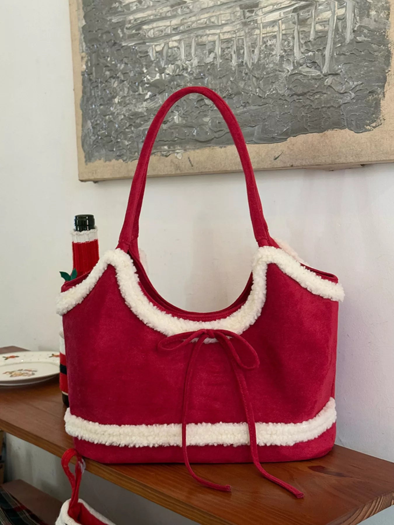 Plush Trim Shoulder Bag