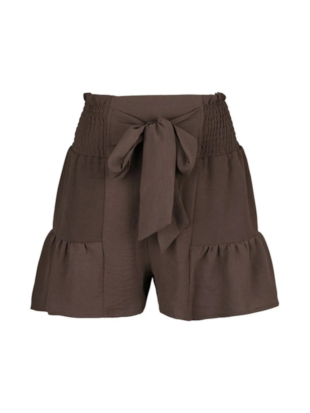 Perfee Tie Front Smocked Waist Shorts