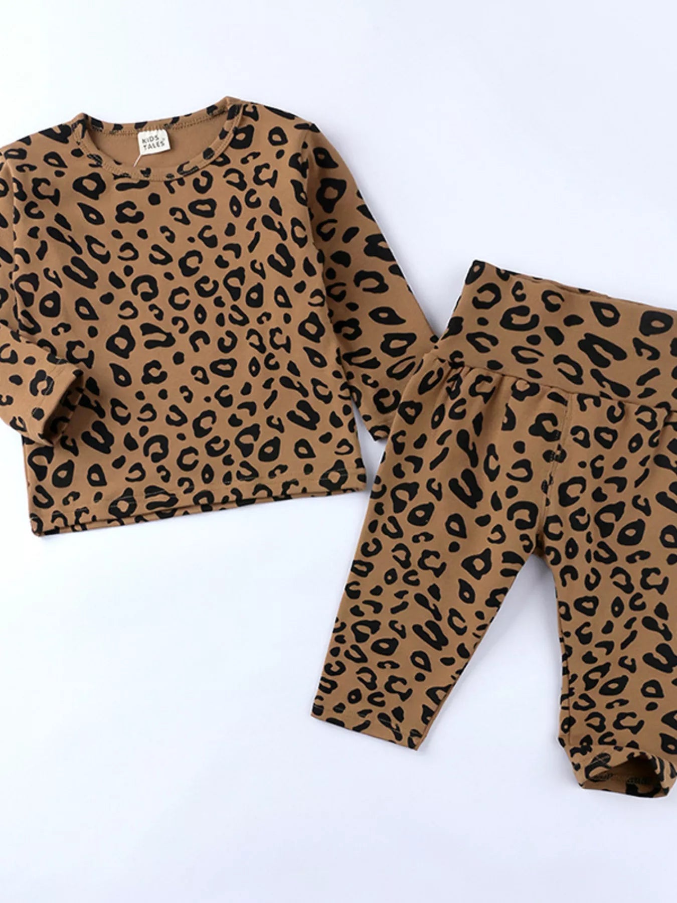 Children's Leopard Print Long Sleeve Top and Pants Set