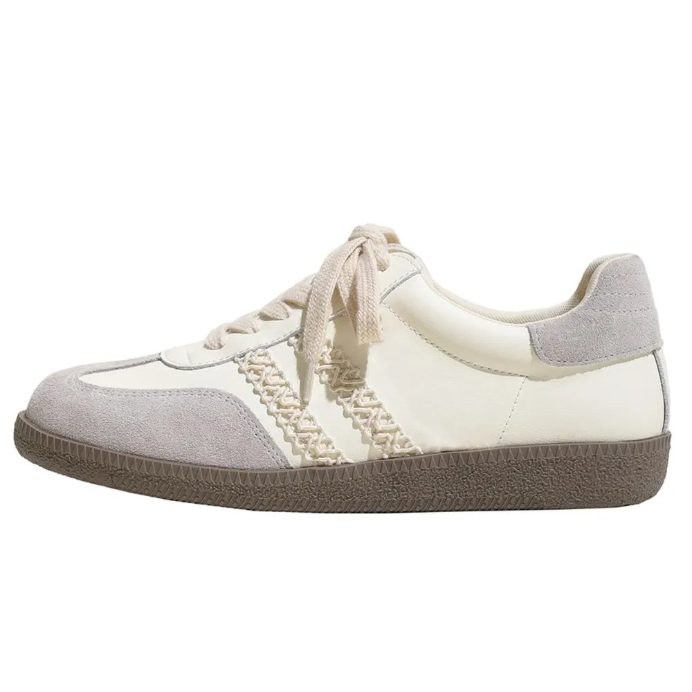 Lace Up PU Leather Round Toe Flats Sneakers