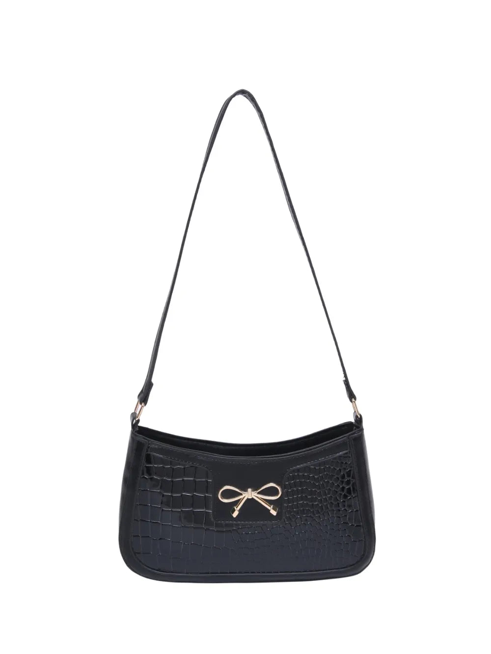 Crocodile Pattern Shoulder Bag with Bow Detail