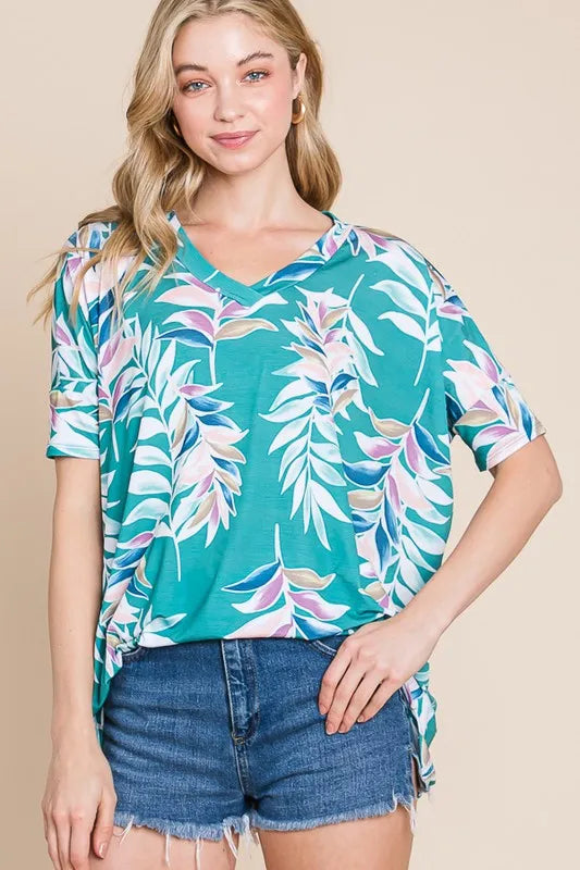 BOMBOM Loose Fit Vintage Floral Tunic Top