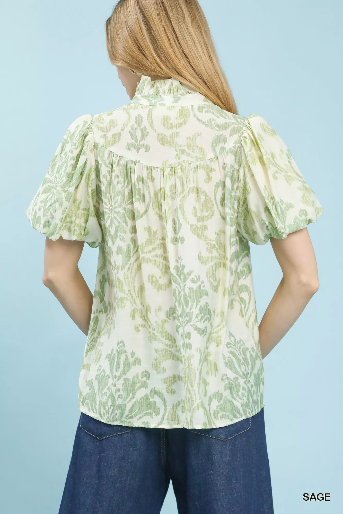 Umgee Damask Puff Sleeve Top