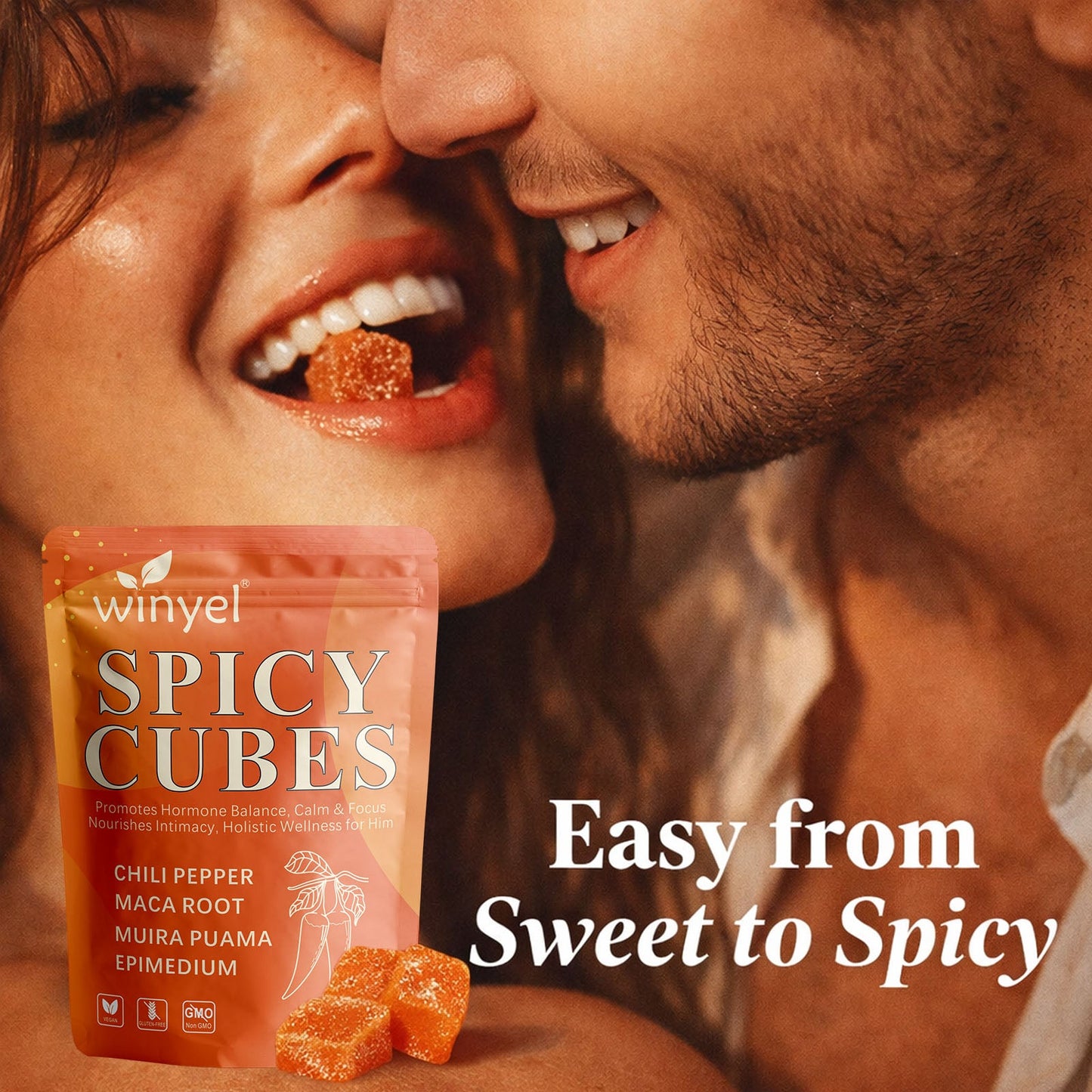 Spicy Cubes, Intimacy Gummies With Chili Pepper, Muira Puama, Maca Root, Epimedium, Helps Promote Hormone Balance, Calmness And Intimacy Wellness, Peach Flavor, 30 Gummies S