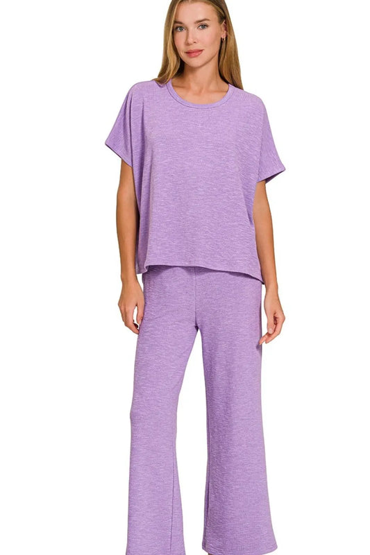 Zenana Cotton Slub Top & Pants Set