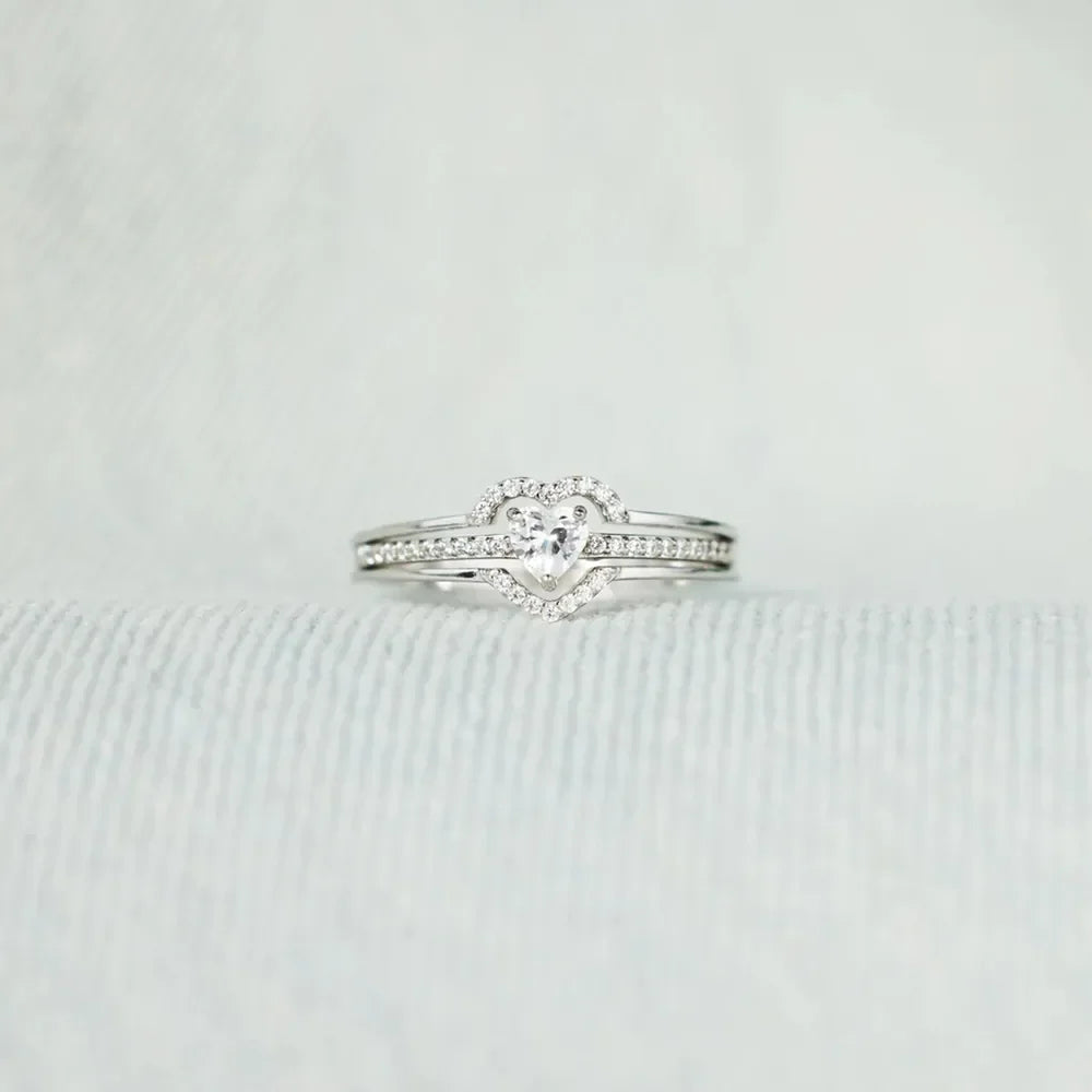 925 Sterling Silver Inlaid Zircon Heart Ring