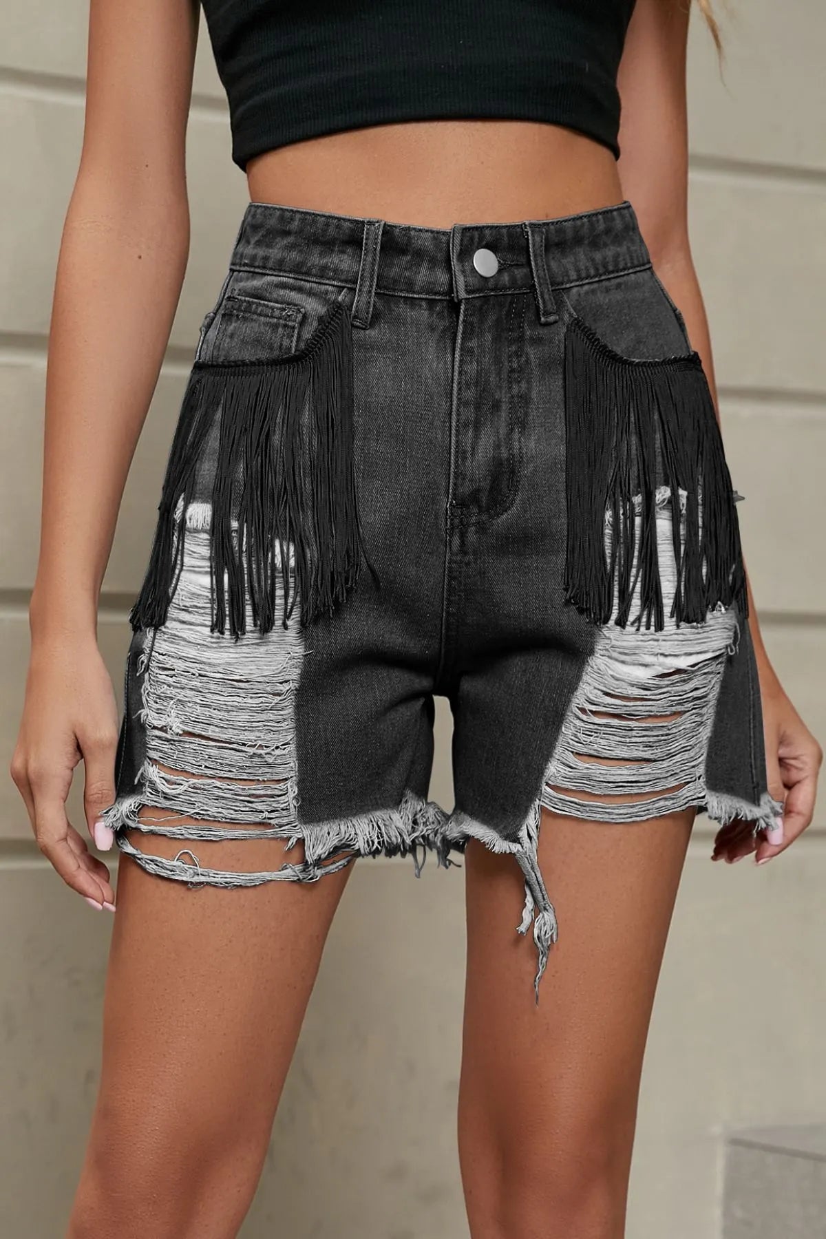 Distressed Fringe Denim Shorts