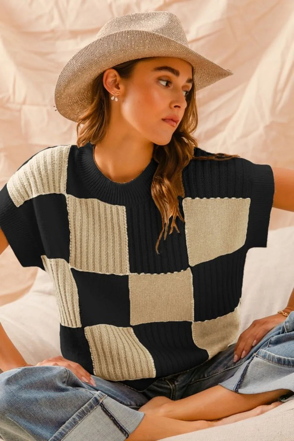 SO ME Check Plaid Casual Sweater Top