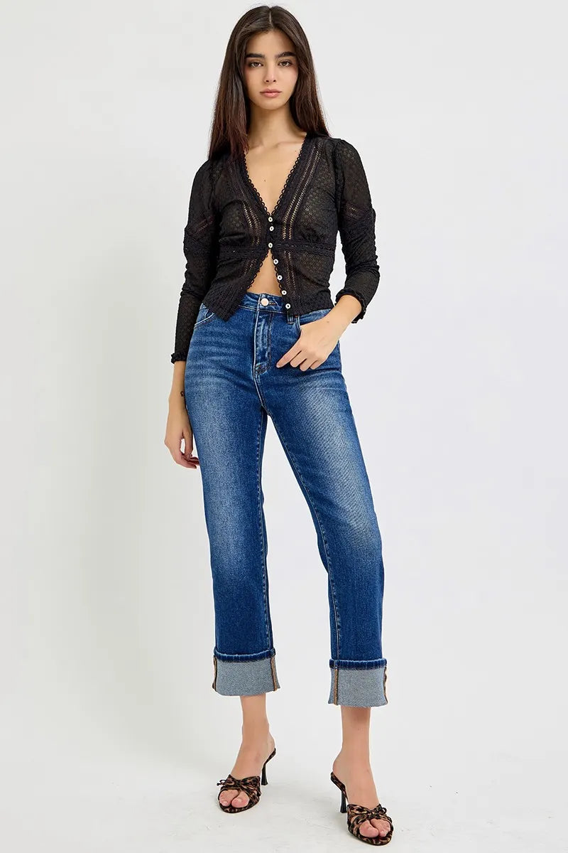 RISEN Full Size High Rise Ankle Straight Cuffed Jeans Plus Size