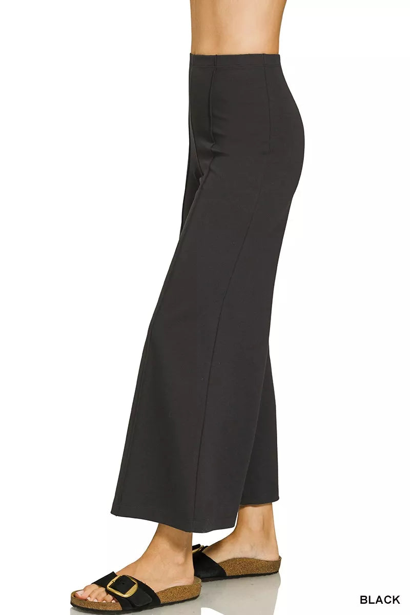Zenana Heavy Ponte Elastic Waistband Pintuck Pants