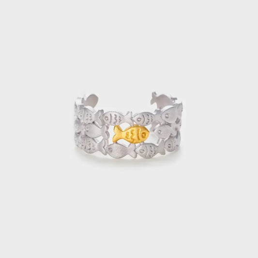 925 Sterling Silver Fish Open Ring