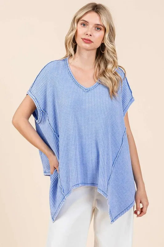 Mittoshop Mineral Wash Waffle Knit Pointed Hem Oversized Top