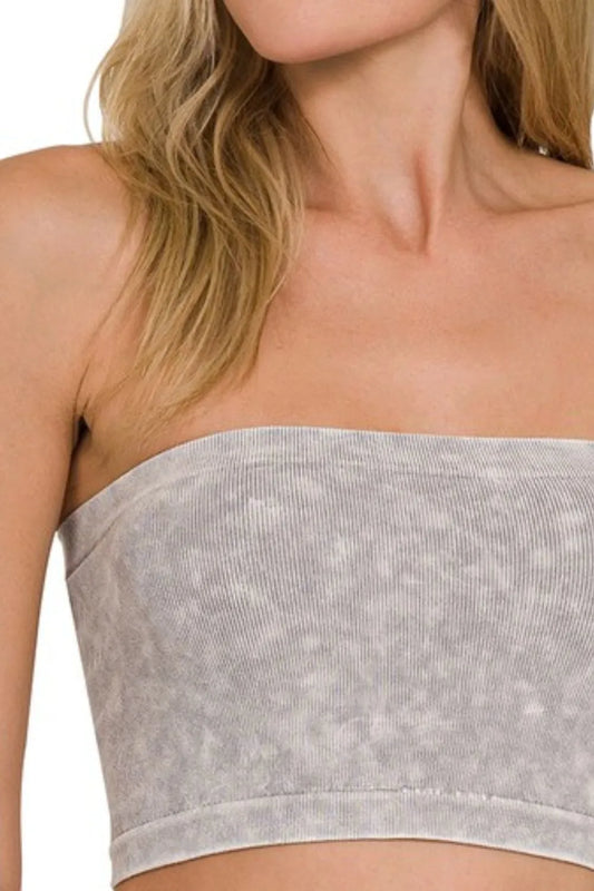 Zenana Washed Ribbed Seamless Tube Top